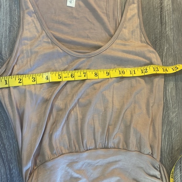 Tan,Fitted, ruched at sides sleeveless maxi dress, scoop neck,small - Picture 6 of 10